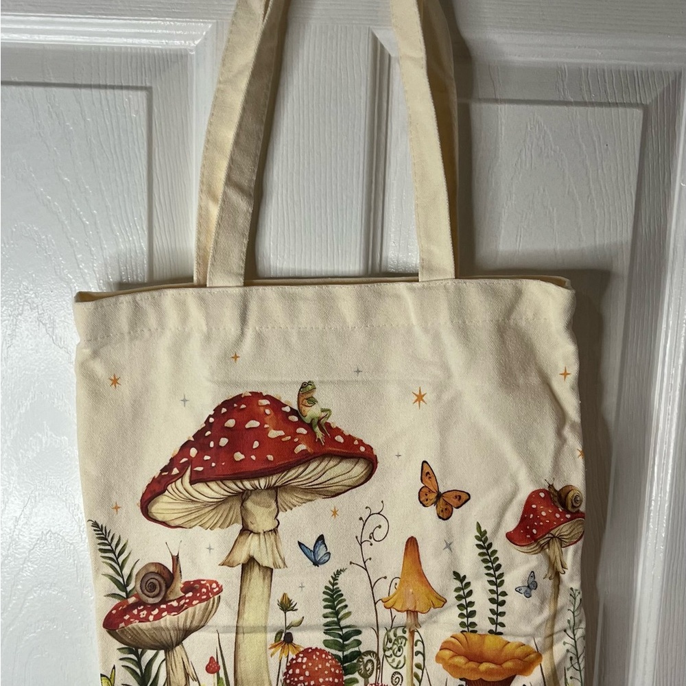 Mushroom and Nature Print Tote Bag